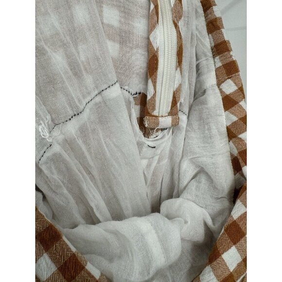 Saylor Jumpsuit Women Medium Orange White Bohemian Wide Leg Western Gingham RTR - Picture 6 of 15